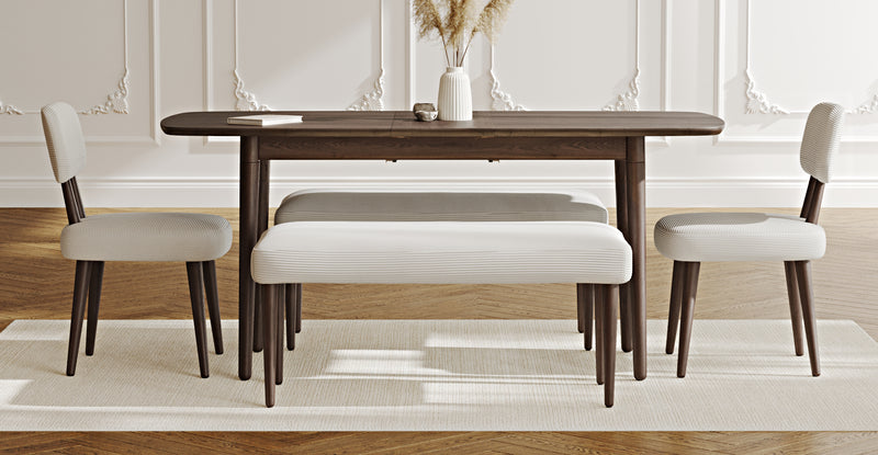Lyno 77x140 Cm Açılır Yemek Masası Takımı (2 Roa Bench & 2 Roa Sandalye) - Fitilli Kadife