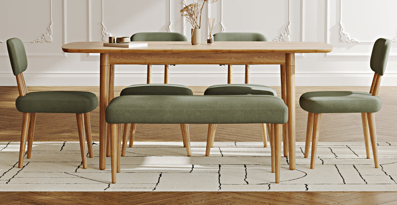 Lyno 77x140 Cm Açılır Yemek Masası Takımı (Roa Bench & 4 Roa Sandalye) - Kadife