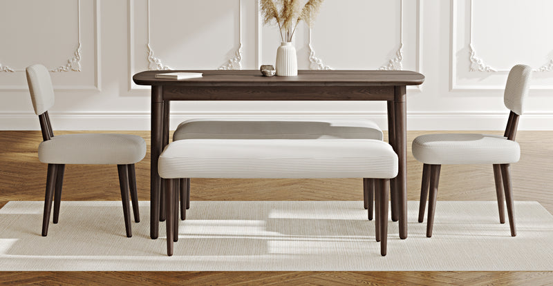 Lyno 77x140 Cm Sabit Yemek Masası Takımı (2 Roa Bench & 2 Roa Sandalye) - Fitilli Kadife