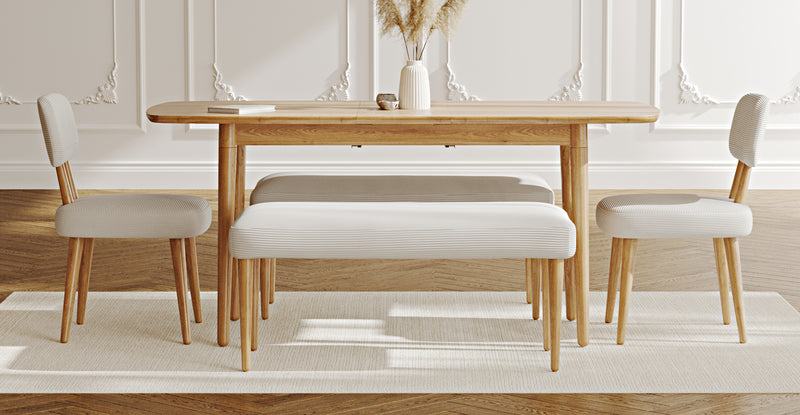 Lyno 77x140 Cm Açılır Yemek Masası Takımı (2 Roa Bench & 2 Roa Sandalye) - Fitilli Kadife