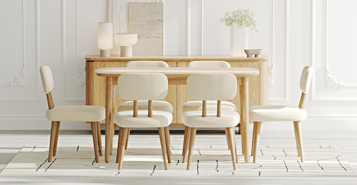Lyno & Roa | 77x140 Sabit Masa ve Konsollu Yemek Odası Takımı – Midi (6 Kişilik) - Doğal Doku