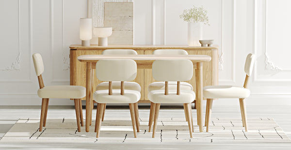 Lyno & Roa | 77x140 Sabit Masa ve Konsollu Yemek Odası Takımı – Midi (6 Kişilik) - Doğal Doku