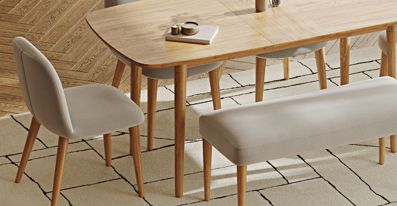 Lyno 77x140 Açılır Yemek Masası Takımı (Roa Bench & 4 Venn Sandalye) - Performans Keten