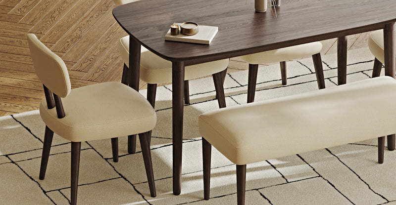 Lyno 77x140 Cm Sabit Yemek Masası Takımı (Roa Bench & 4 Roa Sandalye) - Doğal Doku