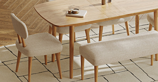 Lyno 77x140 Cm Açılır Yemek Masası Takımı (Roa Bench & 4 Roa Sandalye) - Bukle