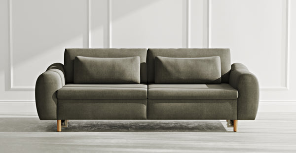 Nyra Yataklı Üçlü Koltuk Silindir Ahşap Ayak - Performans Keten