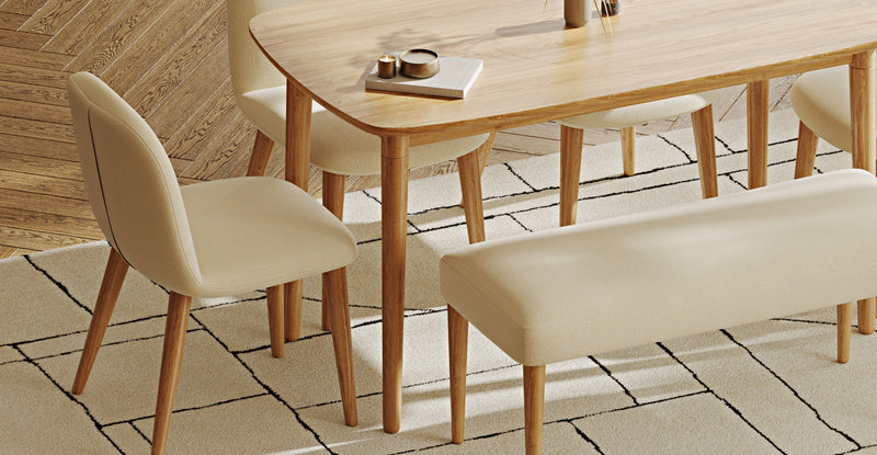Lyno 77x140 Sabit Yemek Masası Takımı (Roa Bench & 4 Venn Sandalye) - Doğal Doku