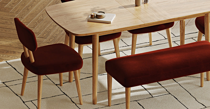 Lyno 77x140 Cm Açılır Yemek Masası Takımı (Roa Bench & 4 Roa Sandalye) - Kadife