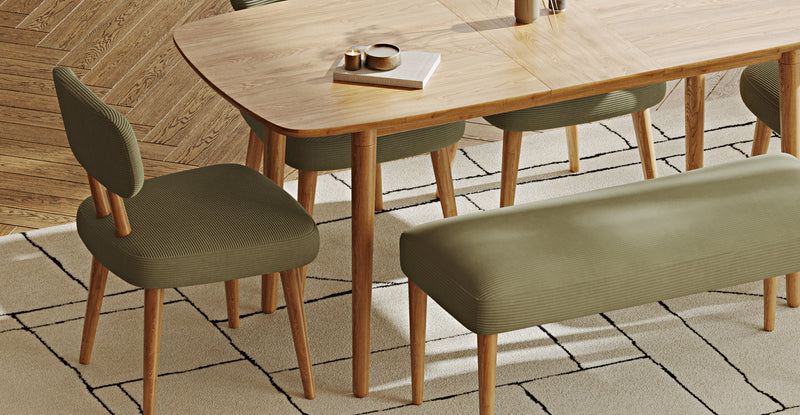 Lyno 77x140 Cm Açılır Yemek Masası Takımı (Roa Bench & 4 Roa Sandalye) - Fitilli Kadife