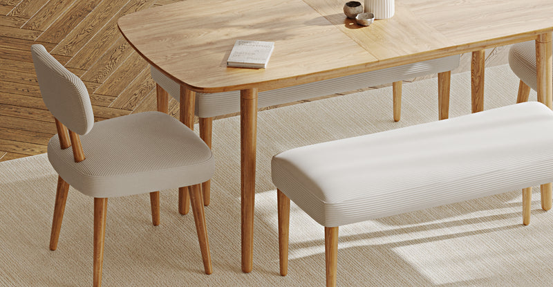 Lyno 77x140 Cm Açılır Yemek Masası Takımı (2 Roa Bench & 2 Roa Sandalye) - Fitilli Kadife