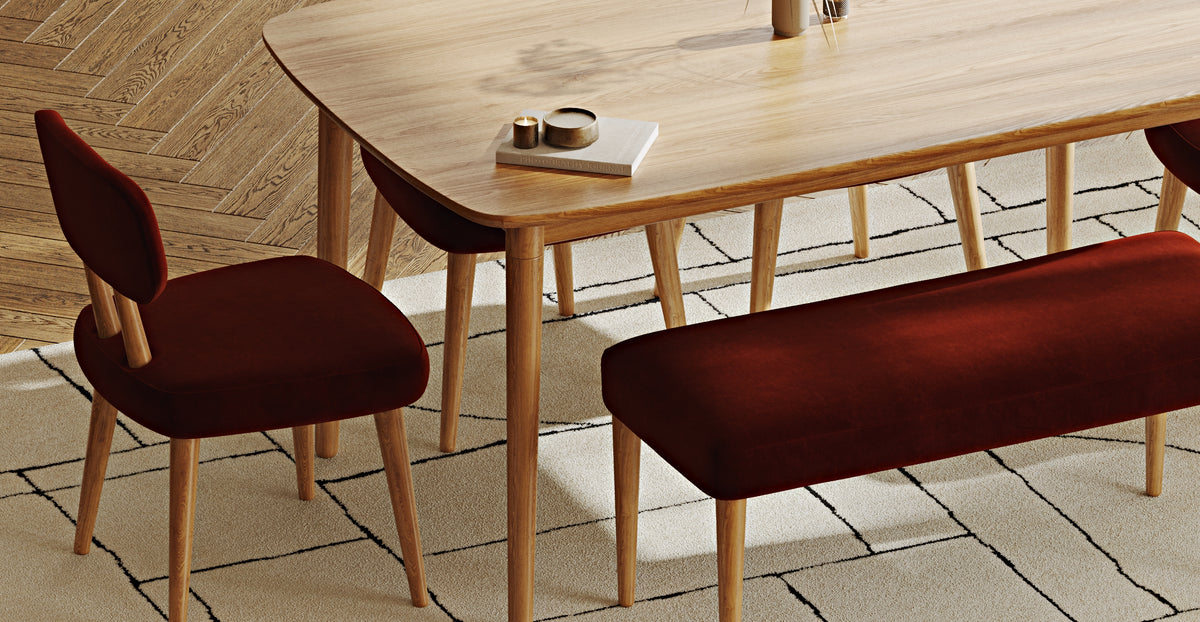 Lyno 97x160 Cm Sabit Yemek Masası Takımı (Bench&4Lü Roa) - Kadife