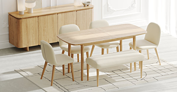 Lyno & Venn | 97x160 Açılır Masa ve Konsollu Yemek Odası Takımı – Midi (6 Kişilik) - Doğal Doku