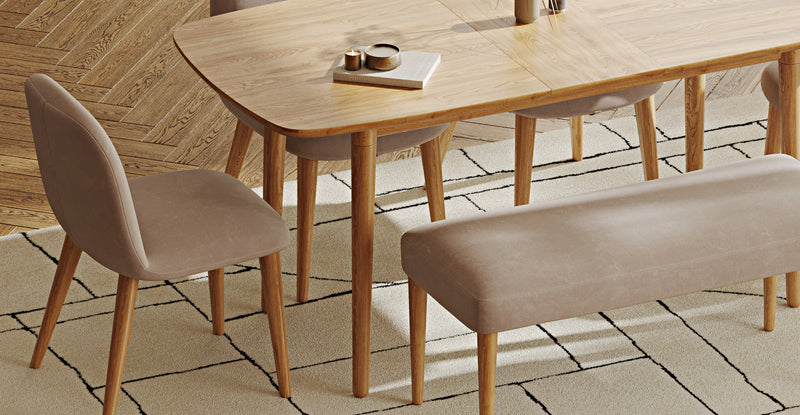 Lyno 77x140 Açılır Yemek Masası Takımı (Roa Bench & 4 Venn Sandalye) - Kadife