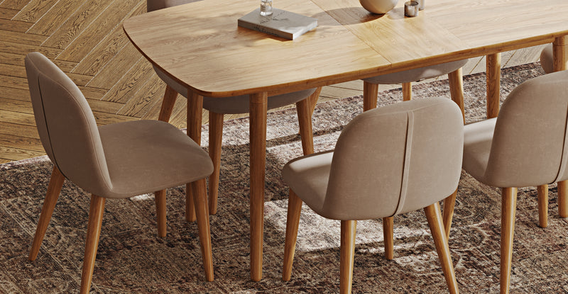 Lyno 77x140 Açılır Yemek Masası Takımı (6 Venn Sandalye) - Kadife