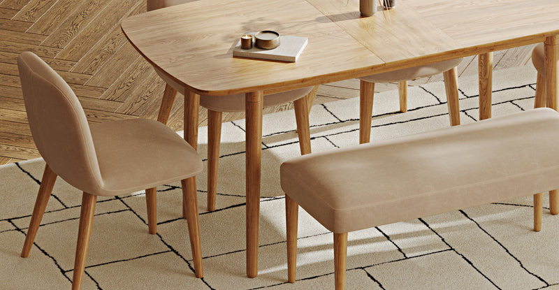 Lyno 77x140 Açılır Yemek Masası Takımı (Roa Bench & 4 Venn Sandalye) - Kadife
