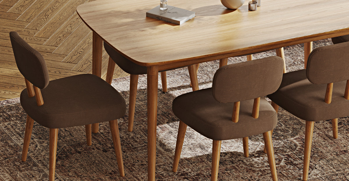 Lyno 97x160 Cm Sabit Yemek Masası Takımı (6Lı Roa) - Fitilli Kadife