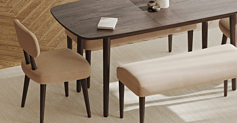 Lyno 77x140 Cm Açılır Yemek Masası Takımı (2 Roa Bench & 2 Roa Sandalye) - Kadife
