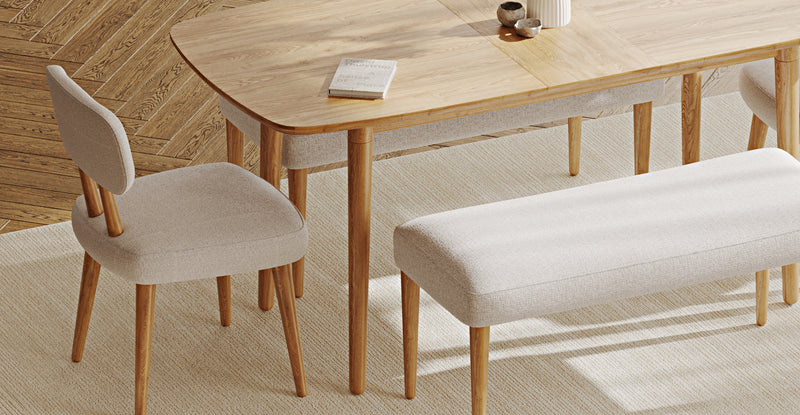 Lyno 77x140 Cm Açılır Yemek Masası Takımı (2 Roa Bench & 2 Roa Sandalye) - Keten