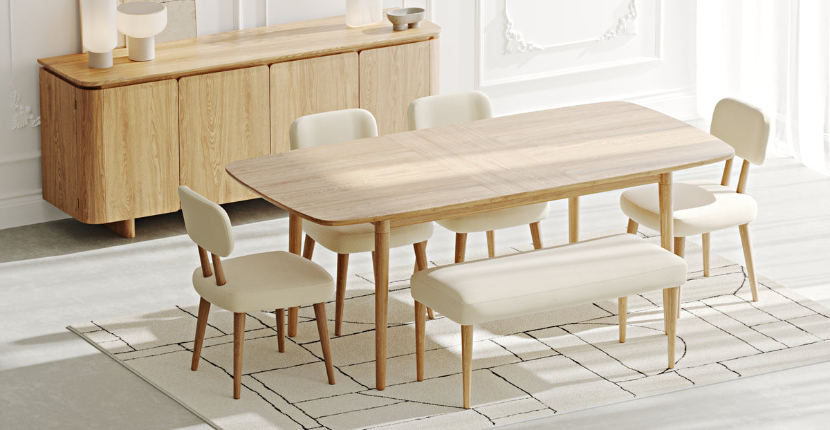 Lyno & Roa | 97x160 Açılır Masa ve Konsollu Yemek Odası Takımı – Midi (6 Kişilik) - Doğal Doku