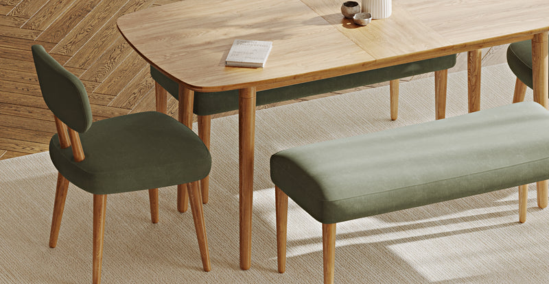 Lyno 77x140 Cm Açılır Yemek Masası Takımı (2 Roa Bench & 2 Roa Sandalye) - Kadife
