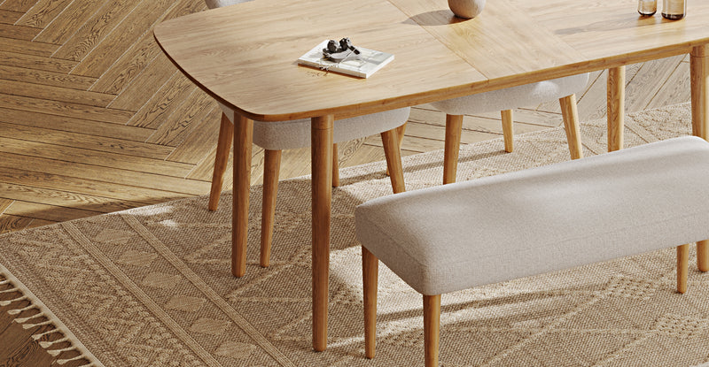 Lyno 77x140 Cm Açılır Yemek Masası Takımı (Roa Bench & 2 Roa Sandalye) - Keten