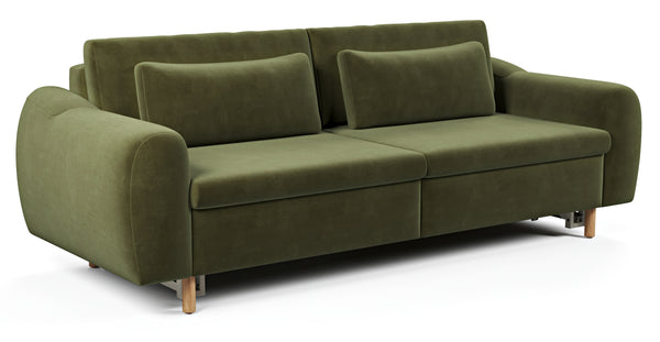 Nyra Yataklı Üçlü Koltuk Silindir Ahşap Ayak - Kadife