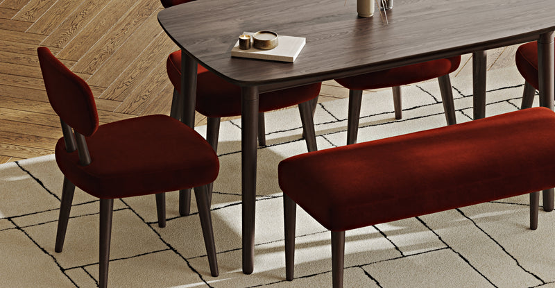 Lyno 77x140 Cm Sabit Yemek Masası Takımı (Roa Bench & 4 Roa Sandalye) - Kadife