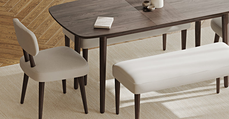 Lyno 77x140 Cm Açılır Yemek Masası Takımı (2 Roa Bench & 2 Roa Sandalye) - Fitilli Kadife