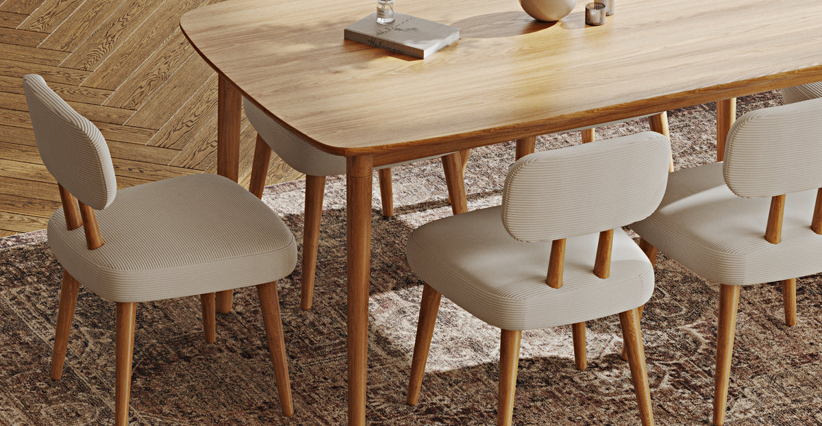 Lyno 97x160 Cm Sabit Yemek Masası Takımı (6Lı Roa) - Fitilli Kadife