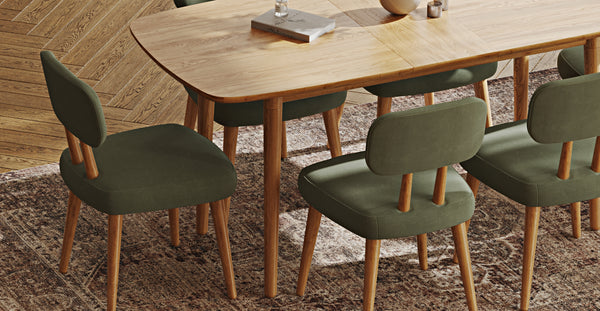 Lyno 77x140 Cm Açılır Yemek Masası Takımı (6 Roa Sandalye) - Kadife