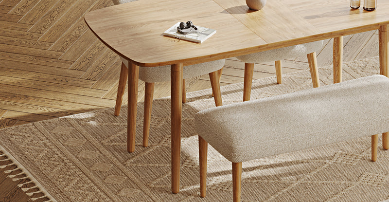 Lyno 77x140 Cm Açılır Yemek Masası Takımı (Roa Bench & 2 Roa Sandalye) - Bukle