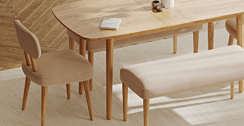 Lyno 77x140 Cm Açılır Yemek Masası Takımı (2 Roa Bench & 2 Roa Sandalye) - Kadife