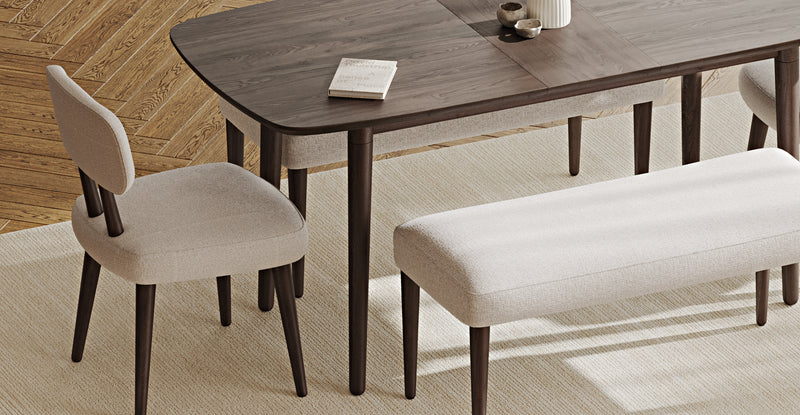 Lyno 77x140 Cm Açılır Yemek Masası Takımı (2 Roa Bench & 2 Roa Sandalye) - Keten