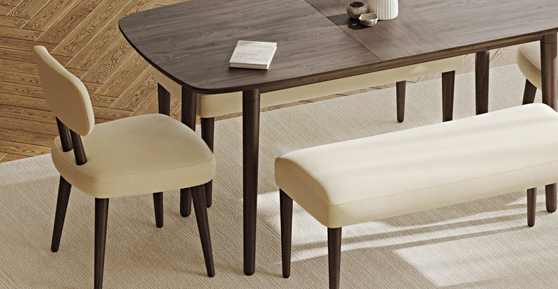 Lyno 77x140 Cm Açılır Yemek Masası Takımı (2 Roa Bench & 2 Roa Sandalye) - Doğal Doku