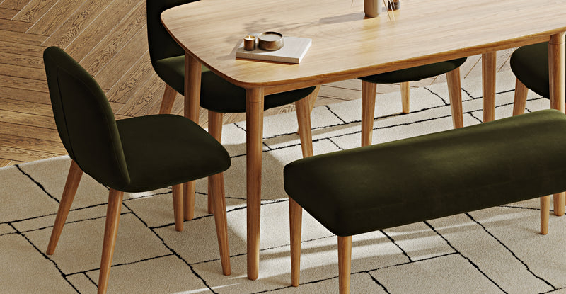 Lyno 77x140 Sabit Yemek Masası Takımı (Roa Bench & 4 Venn Sandalye) - Kadife