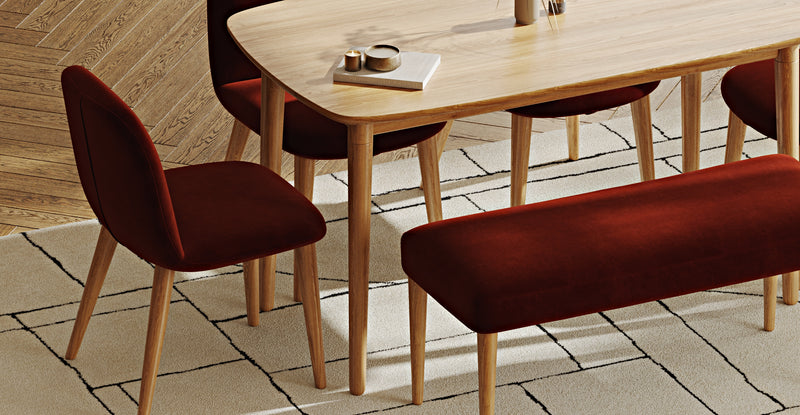 Lyno 77x140 Sabit Yemek Masası Takımı (Roa Bench & 4 Venn Sandalye) - Kadife