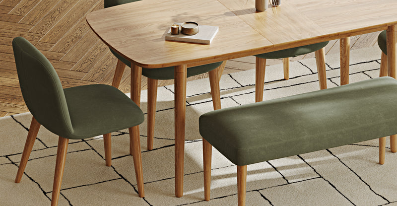 Lyno 77x140 Açılır Yemek Masası Takımı (Roa Bench & 4 Venn Sandalye) - Kadife