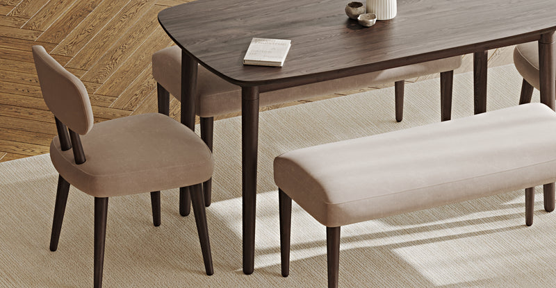 Lyno 77x140 Cm Sabit Yemek Masası Takımı (2 Roa Bench & 2 Roa Sandalye) - Kadife