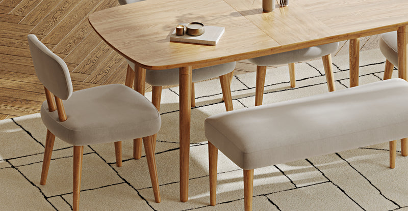 Lyno 77x140 Cm Açılır Yemek Masası Takımı (Roa Bench & 4 Roa Sandalye) - Performans Keten