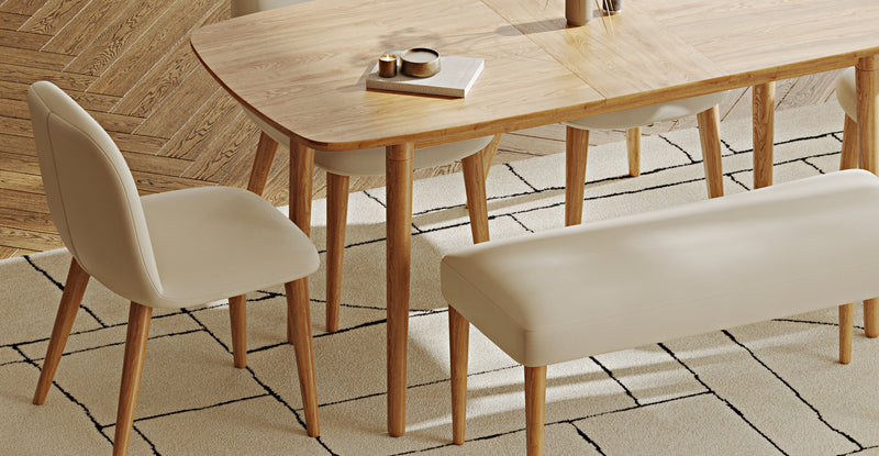 Lyno 77x140 Açılır Yemek Masası Takımı (Roa Bench & 4 Venn Sandalye) - Performans Kadife