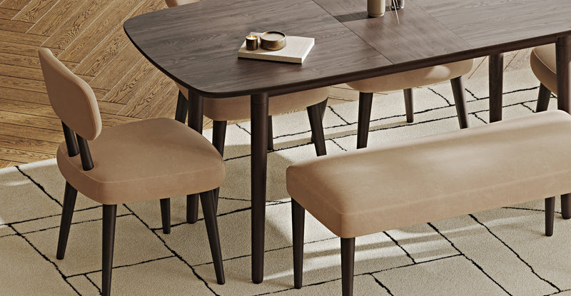Lyno 77x140 Cm Açılır Yemek Masası Takımı (Roa Bench & 4 Roa Sandalye) - Kadife