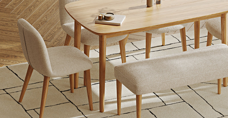 Lyno 77x140 Sabit Yemek Masası Takımı (Roa Bench & 4 Venn Sandalye) - Bukle