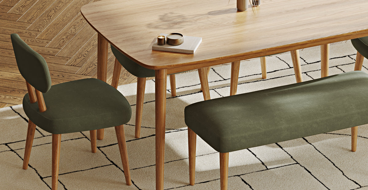 Lyno 97x160 Cm Sabit Yemek Masası Takımı (Bench&4Lü Roa) - Kadife