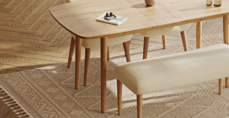 Lyno 77x140 Cm Açılır Yemek Masası Takımı (Roa Bench & 2 Roa Sandalye) - Doğal Doku