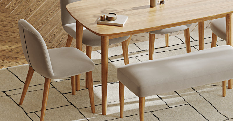 Lyno 77x140 Sabit Yemek Masası Takımı (Roa Bench & 4 Venn Sandalye) - Performans Keten