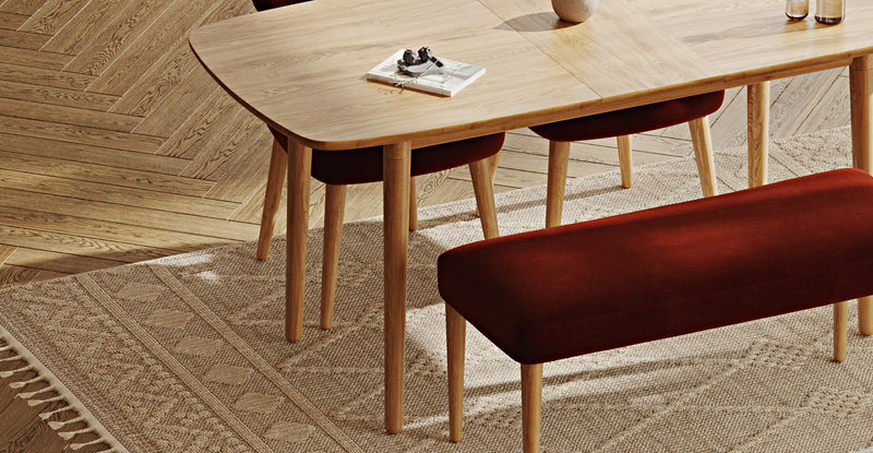Lyno 77x140 Cm Açılır Yemek Masası Takımı (Roa Bench & 2 Roa Sandalye) - Kadife