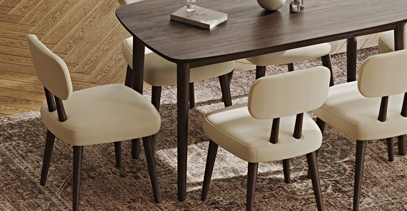 Lyno 77x140 Cm Sabit Yemek Masası Takımı (6 Roa Sandalye) - Performans Kadife