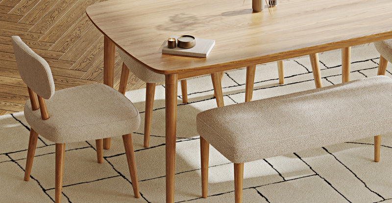 Lyno 97x160 Cm Sabit Yemek Masası Takımı (Bench&4Lü Roa) - Doğal Doku