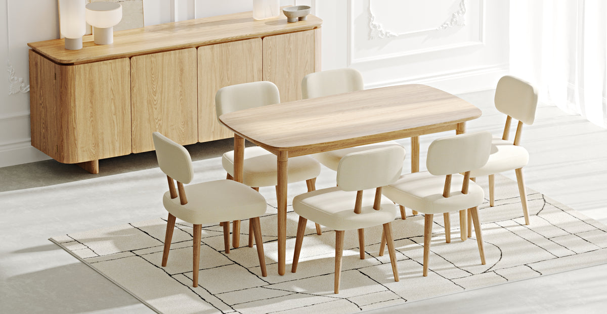 Lyno & Roa | 77x140 Sabit Masa ve Konsollu Yemek Odası Takımı – Midi (6 Kişilik) - Doğal Doku