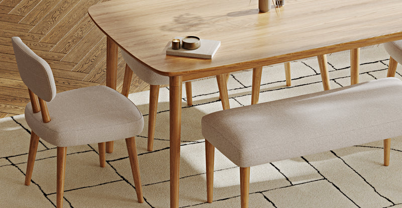 Lyno 97x160 Cm Sabit Yemek Masası Takımı (Bench&4Lü Roa) - Keten